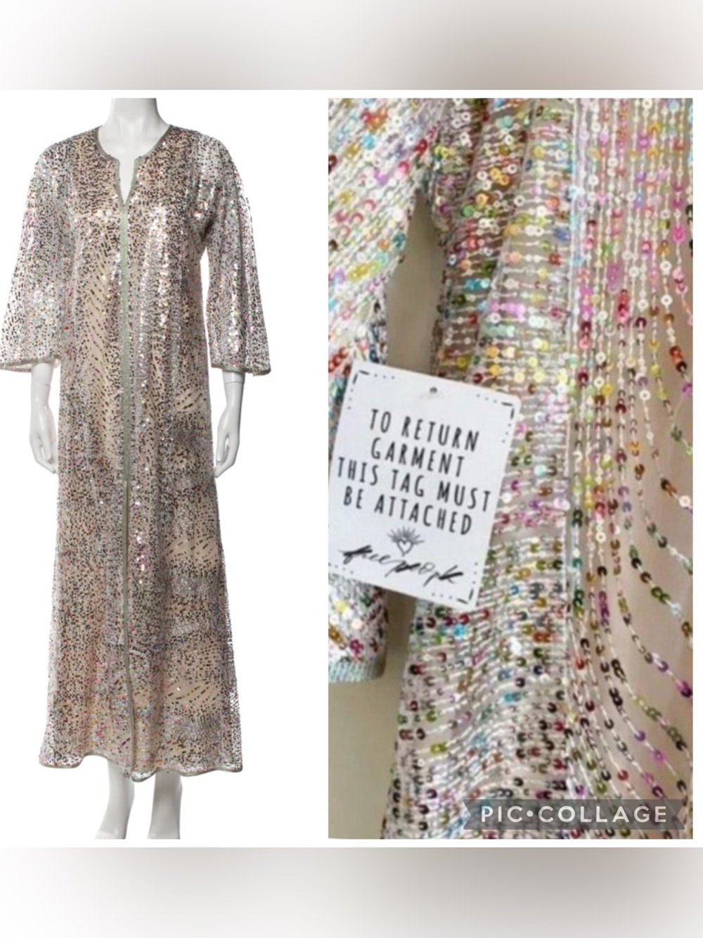 New! Anna Sui Sequin Kaftan Maxi Gown Dress Free‎ People Size XS